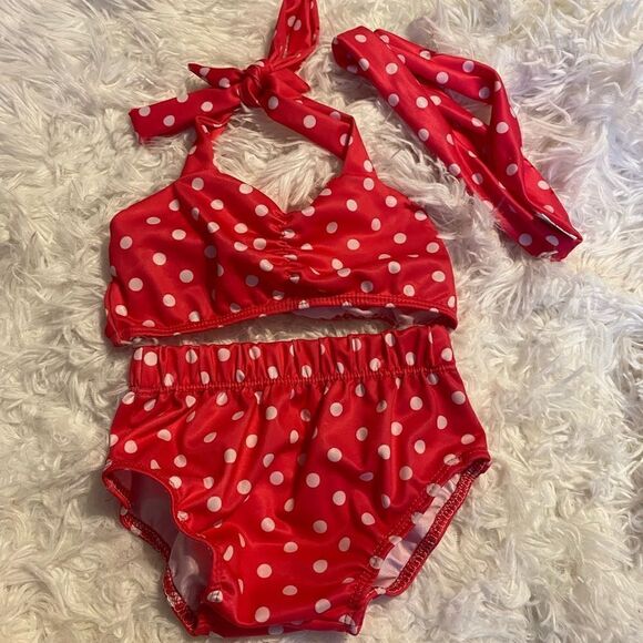 Pink & White Polka Dot Size 80 (12-18M) Toddler Swim Suit - Picture 1 of 4